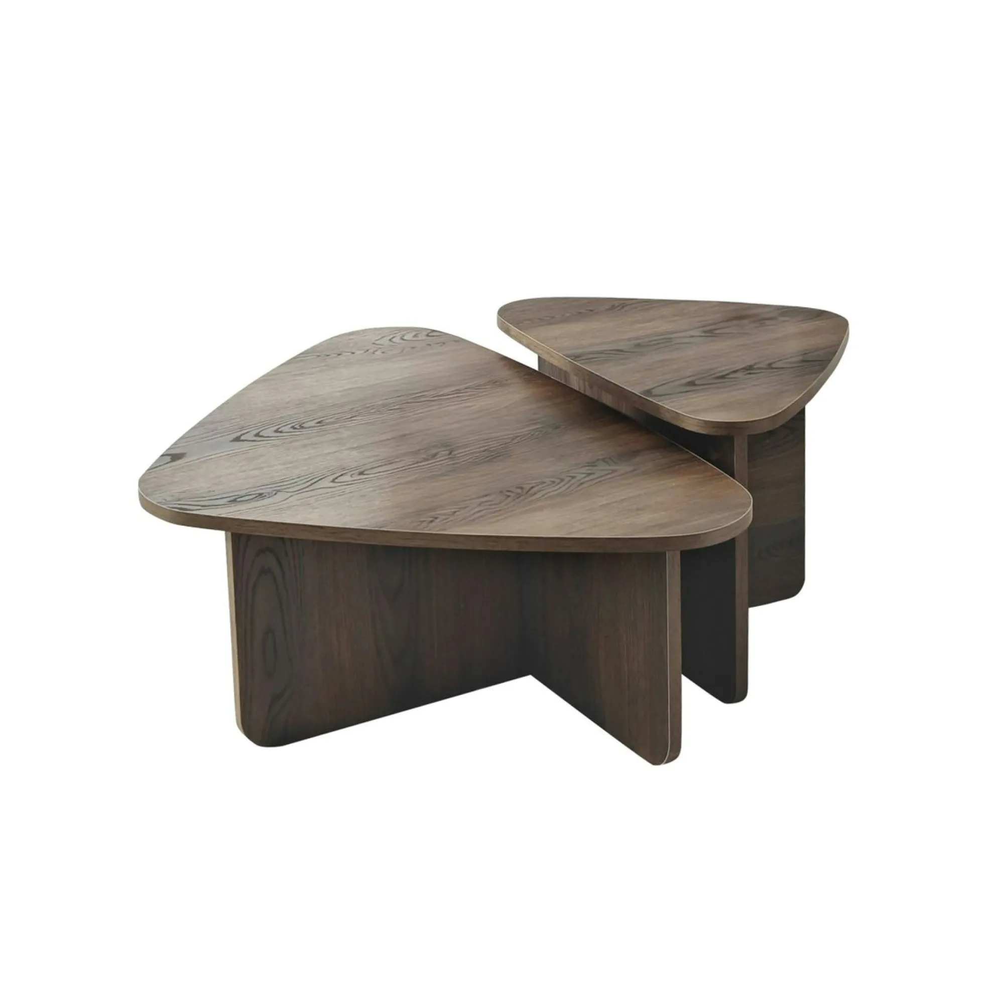Table basse effet noyer, triangle organique (x2) MARFA