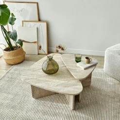 Table basse effet travertin, triangle organique (x2) MARFA