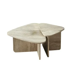 Table basse effet travertin, triangle organique (x2) MARFA
