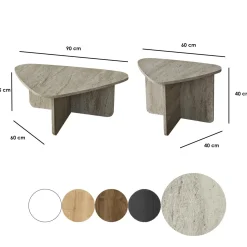 Table basse effet travertin, triangle organique (x2) MARFA