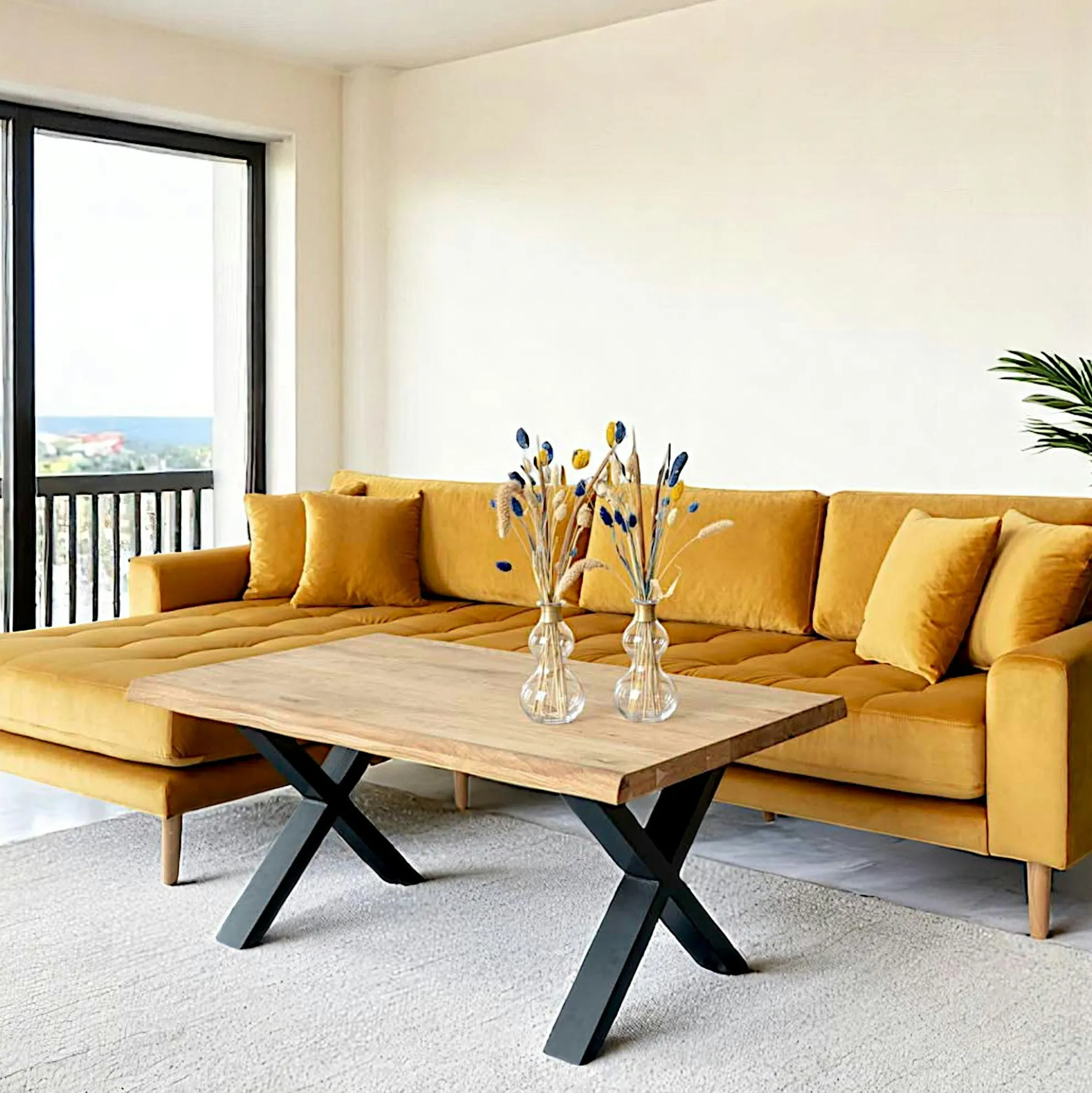Table basse en bois de chêne blond avec bordures naturelles SAVONE