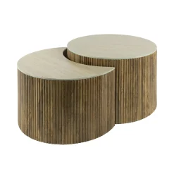 Table basse en bois de manguier et céramique, forme lune (lot de 2) ASCOLI