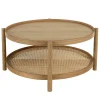 Table basse en bois de mindi 80.5cm avec tablette en rotin naturel TIVARO