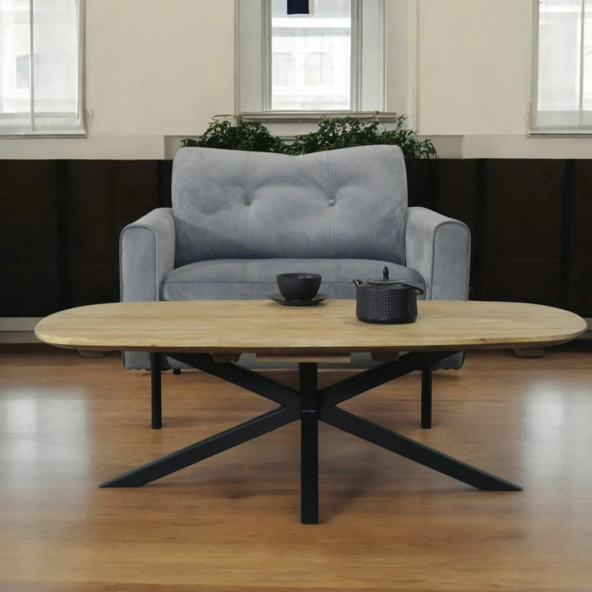 Table basse en bois de teck recyclé, forme ovale DEPOK