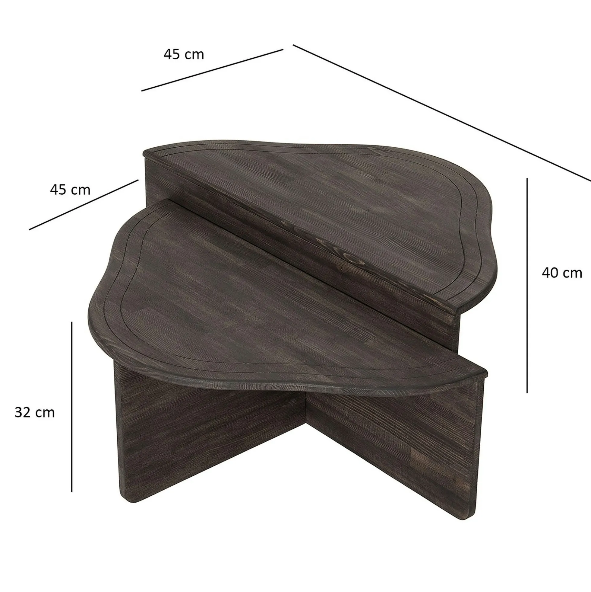 Table basse en bois gris foncé - organique, 2 hauteurs LINARES