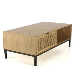 Table basse en bois 2 tiroirs cannage rotin PALMA