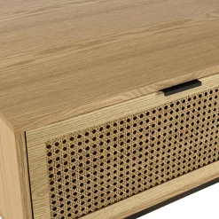 Table basse en bois 2 tiroirs cannage rotin PALMA