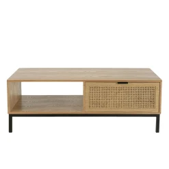 Table basse en bois 2 tiroirs cannage rotin PALMA