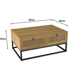Table basse en bois 4 tiroirs cannage naturel ALCUDIA