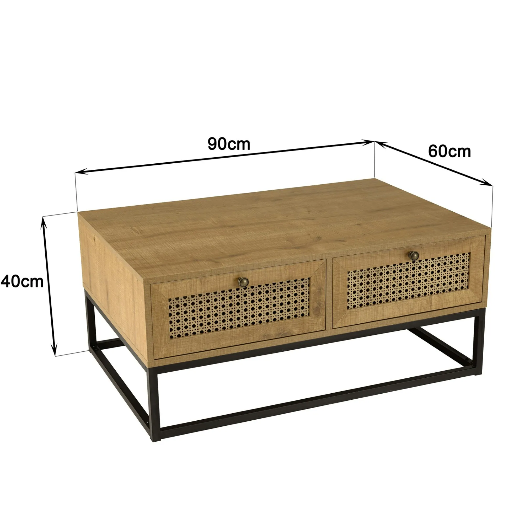 Table basse en bois 4 tiroirs cannage naturel ALCUDIA
