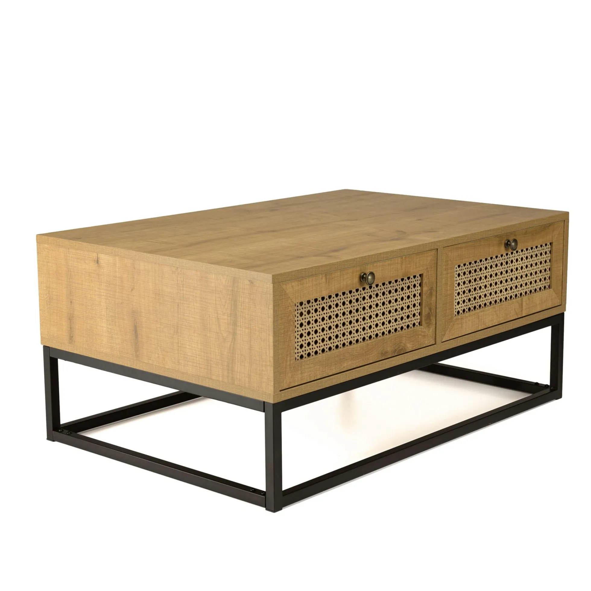 Table basse en bois 4 tiroirs cannage naturel ALCUDIA
