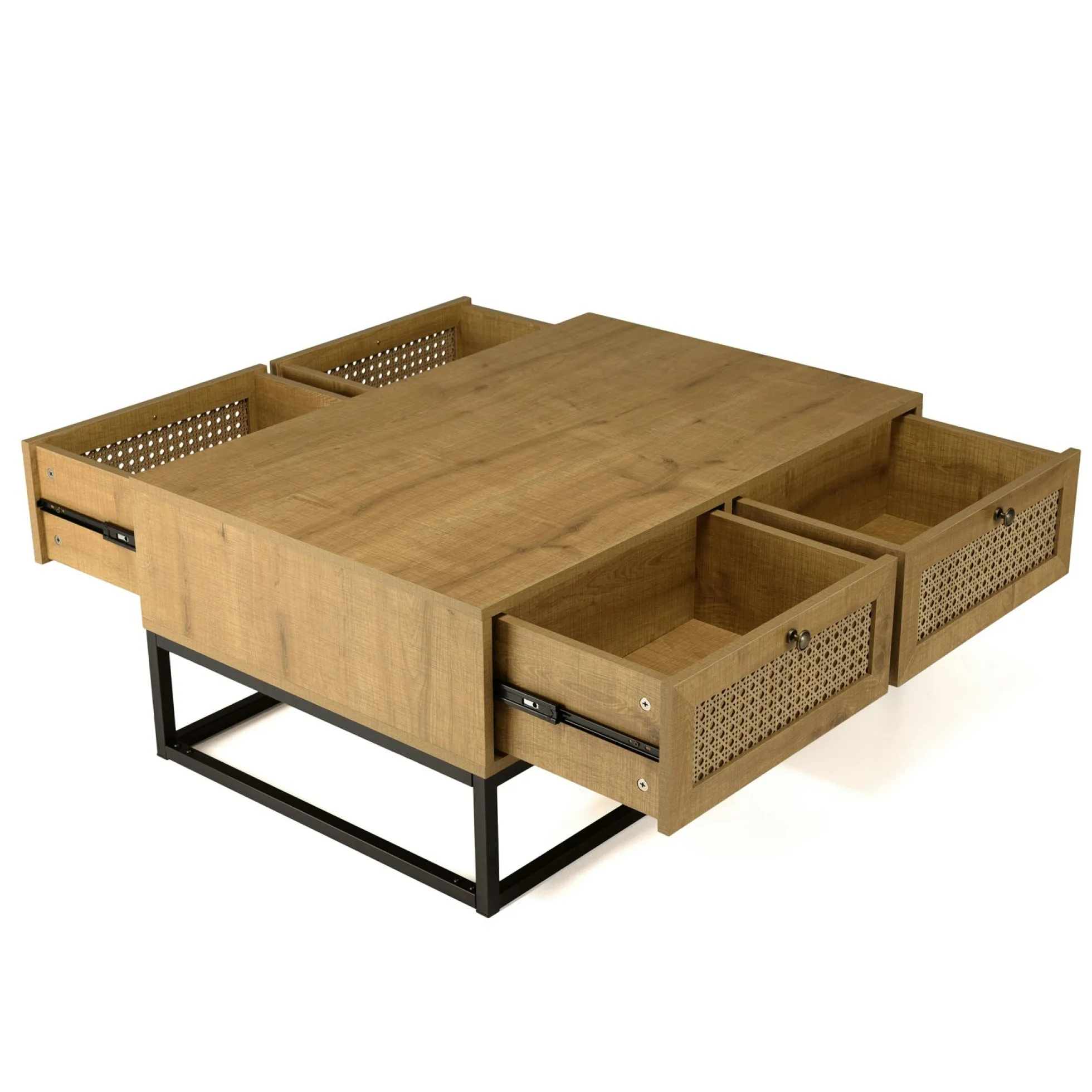 Table basse en bois 4 tiroirs cannage naturel ALCUDIA