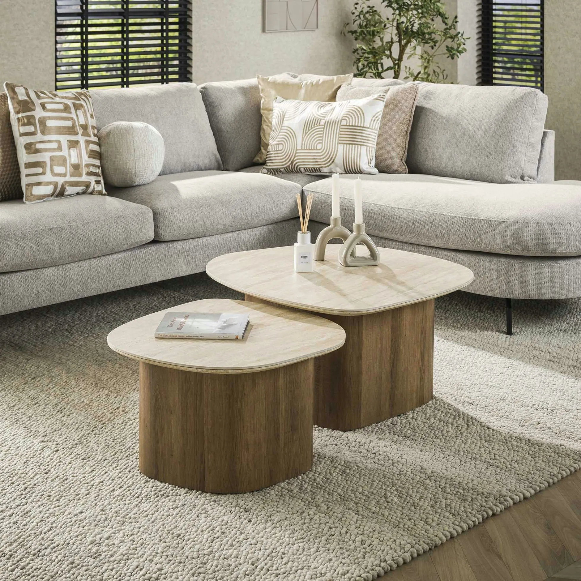 Table basse en céramique et bois, forme galet (lot de 2) ASCOLI