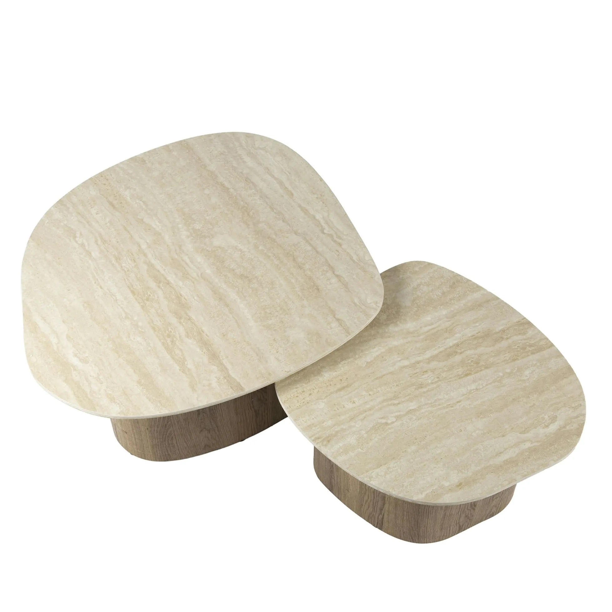 Table basse en céramique et bois, forme galet (lot de 2) ASCOLI