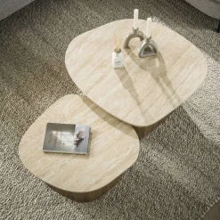 Table basse en céramique et bois, forme galet (lot de 2) ASCOLI