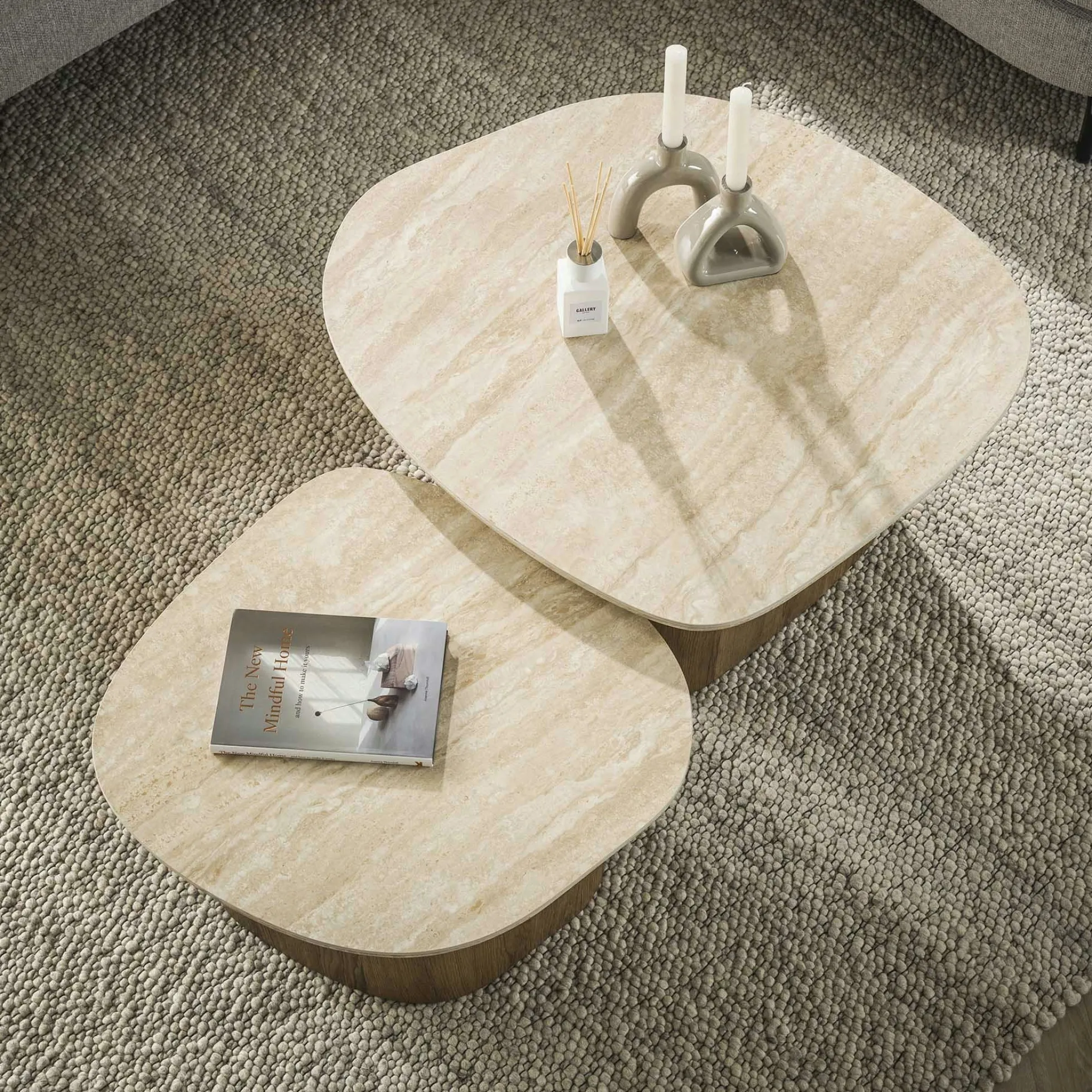 Table basse en céramique et bois, forme galet (lot de 2) ASCOLI