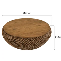 Table basse en rotin couleur marron et bois de teck recyclé D80cm SWING
