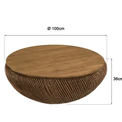 Table basse en rotin couleur marron et bois de teck recyclé D100cm SWING