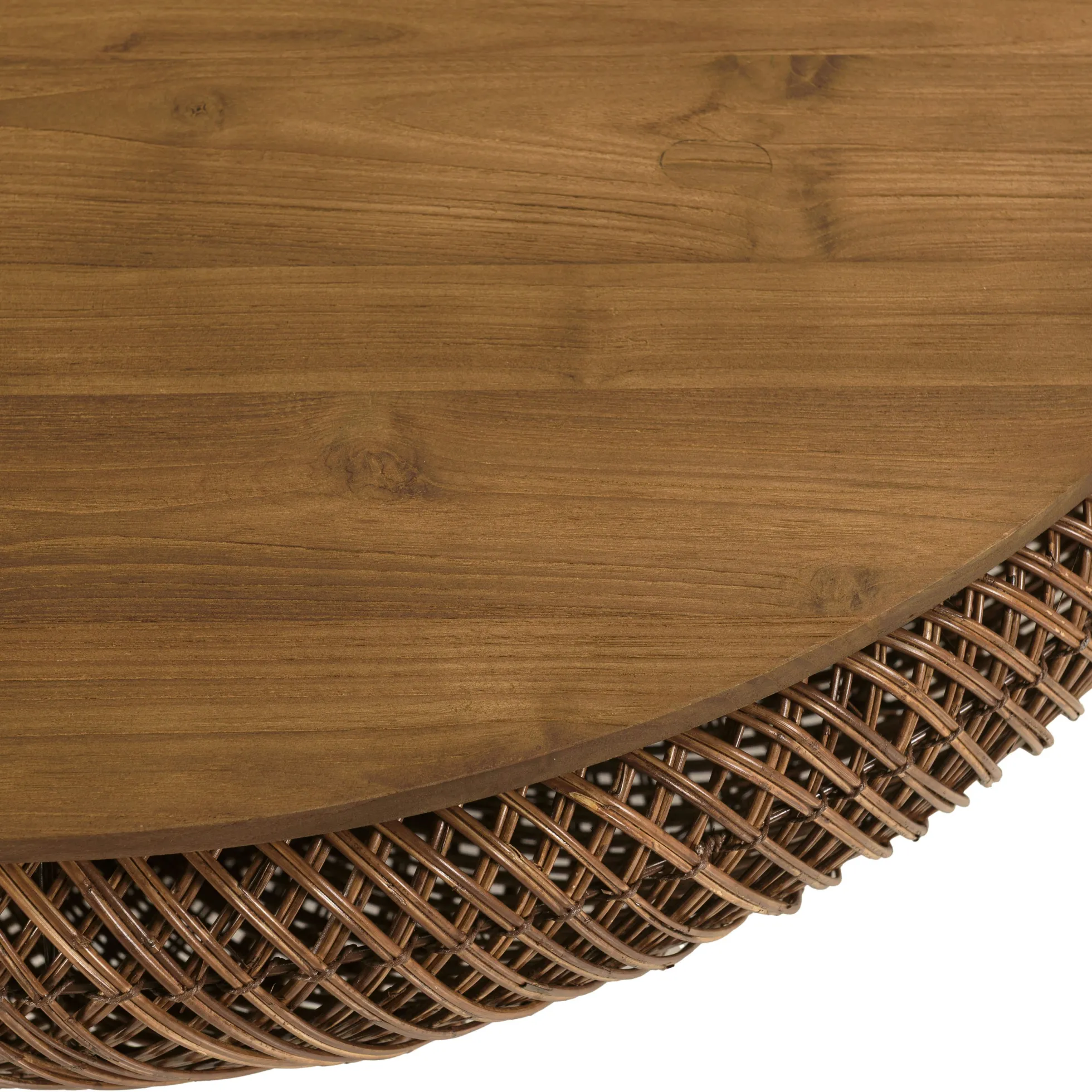 Table basse en rotin couleur marron et bois de teck recyclé D100cm SWING