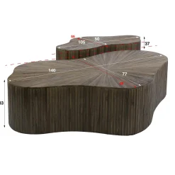 Table basse en teck recyclé design trèfle stylisé (lot de 2) YOGY