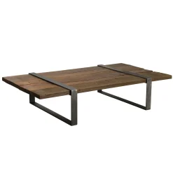 Table basse en Teck recyclé et pieds métal cerclés 164x90x36cm MATT