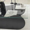 Table basse en verre, base luge noire avec rangement SALTA