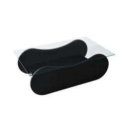 Table basse en verre, base luge noire avec rangement SALTA