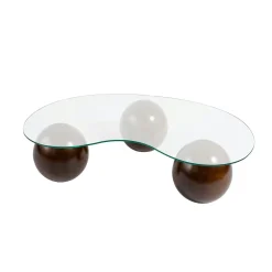 Table basse en verre design – 3 pieds boules marrons KOCHI