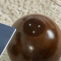 Table basse en verre design – 3 pieds boules marrons KOCHI