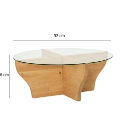 Table basse en verre et bois clair - pied en X, ANZIO