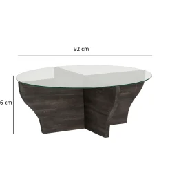 Table basse en verre et bois gris foncé - pied en X, ANZIO