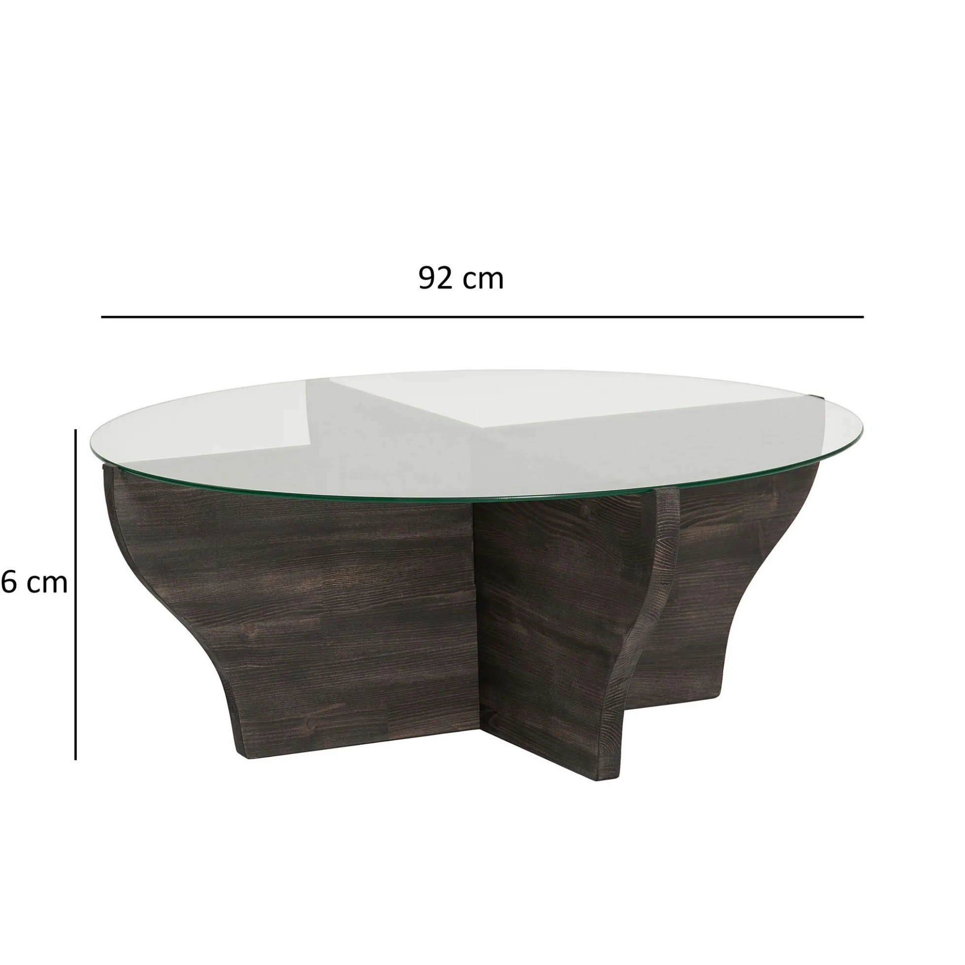 Table basse en verre et bois gris foncé - pied en X, ANZIO