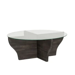 Table basse en verre et bois gris foncé - pied en X, ANZIO