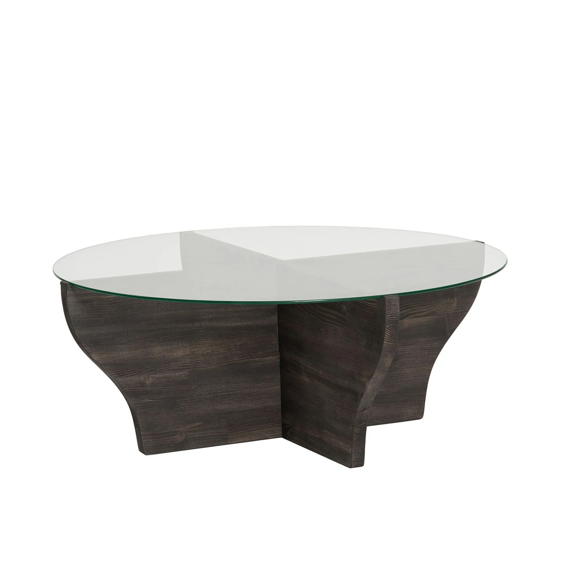 Table basse en verre et bois gris foncé - pied en X, ANZIO