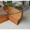 Table basse en verre et bois marron - pied en X, ANZIO