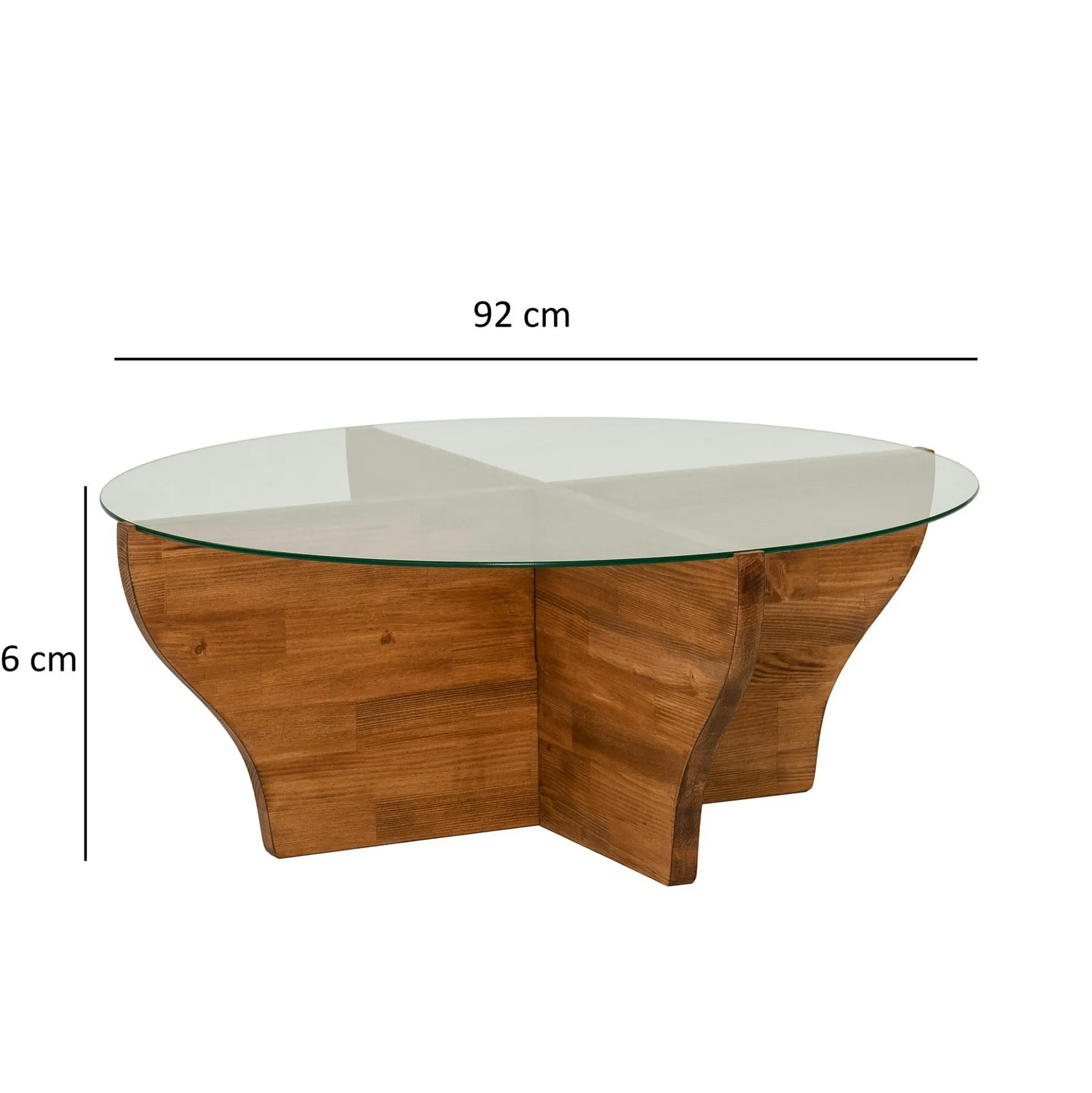 Table basse en verre et bois marron - pied en X, ANZIO
