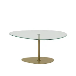 Table basse en verre forme triangle organique pied doré TULUM
