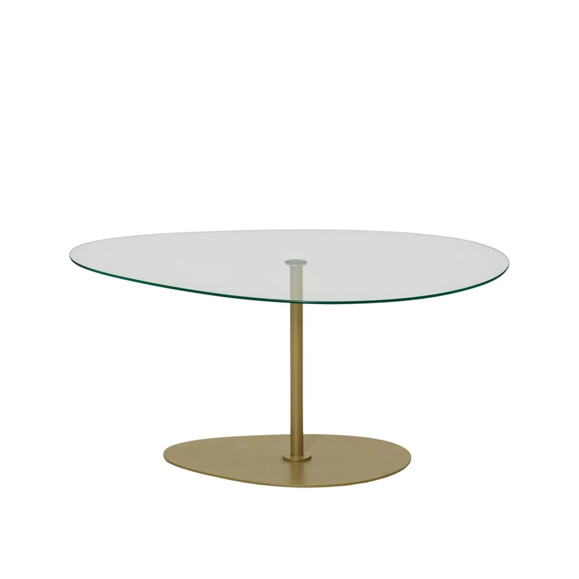 Table basse en verre forme triangle organique pied doré TULUM