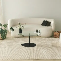 Table basse en verre, forme triangle organique TULUM