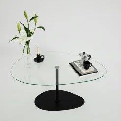 Table basse en verre, forme triangle organique TULUM