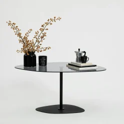 Table basse en verre fumé minimaliste forme galet TULUM