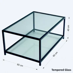 Table basse en verre fumé rectangulaire, 2 plateaux TULUM