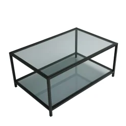 Table basse en verre fumé rectangulaire, 2 plateaux TULUM