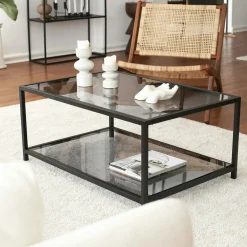 Table basse en verre fumé rectangulaire, 2 plateaux TULUM