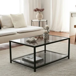 Table basse en verre fumé rectangulaire, 2 plateaux TULUM