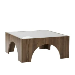 Table basse en verre, structure effet noyer à arches SALTA