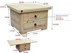 Table basse extensible hévéa 60/120cm MAORI