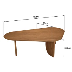 Table basse forme organique 120x80cm en bois de teck recyclé SWING