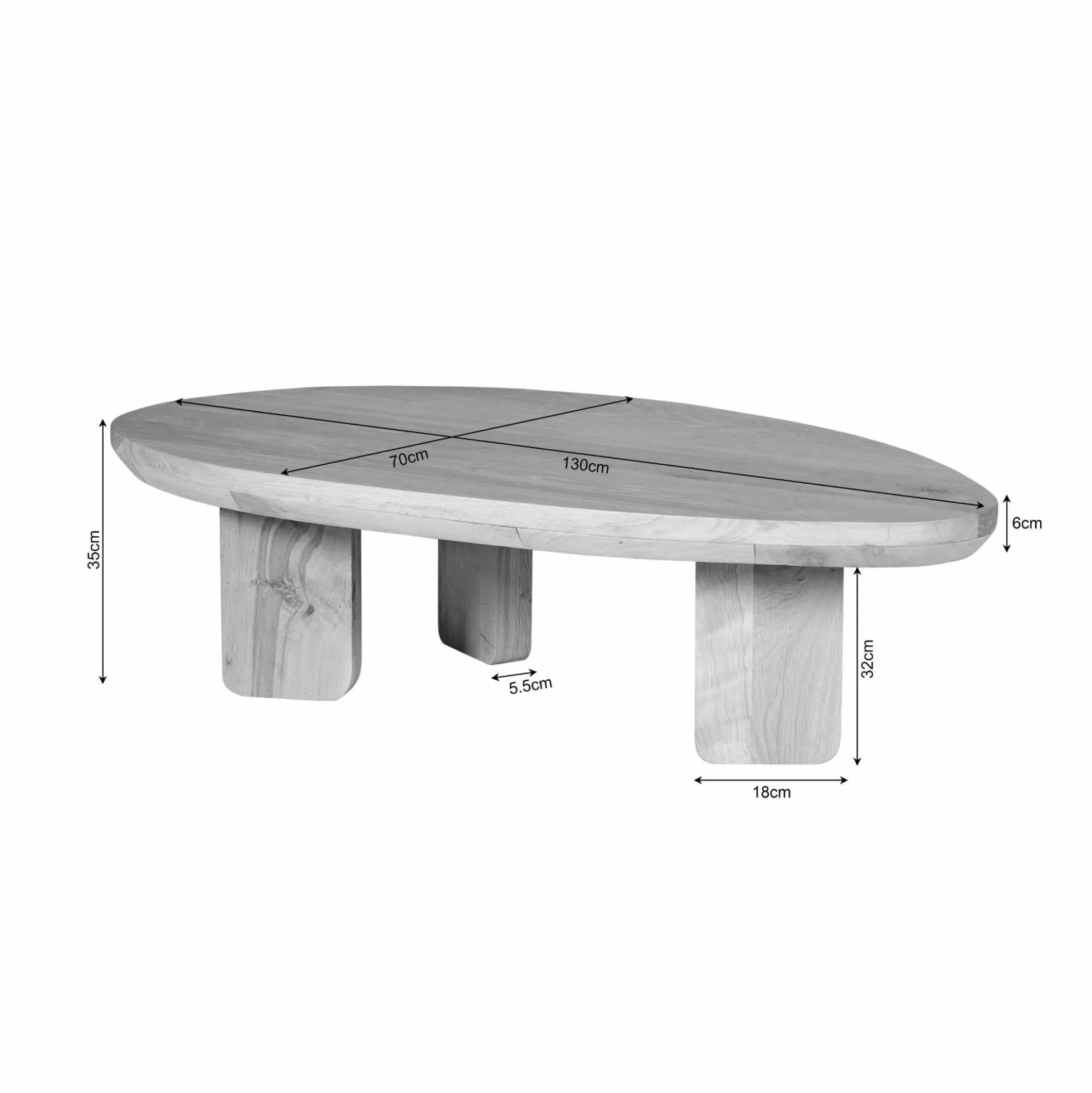 Table basse galet en bois clair à pieds larges LEXTON