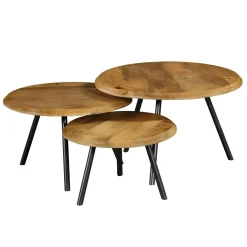 Table basse gigogne bois avec pieds métal noir (lot de 3) ALMA